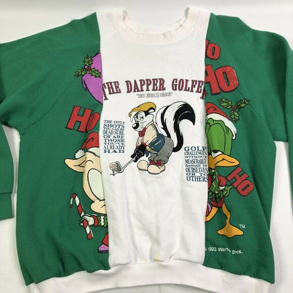 Vintage Warner Bros Split Dapper Golfer Sweatshirt Pepe Le Pew & Tiny Toons Sz L - Picture 1 of 6